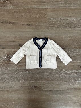 0 to 3 Months Baby Gap Cream Cardigan with Blue Accents 100% Cotton